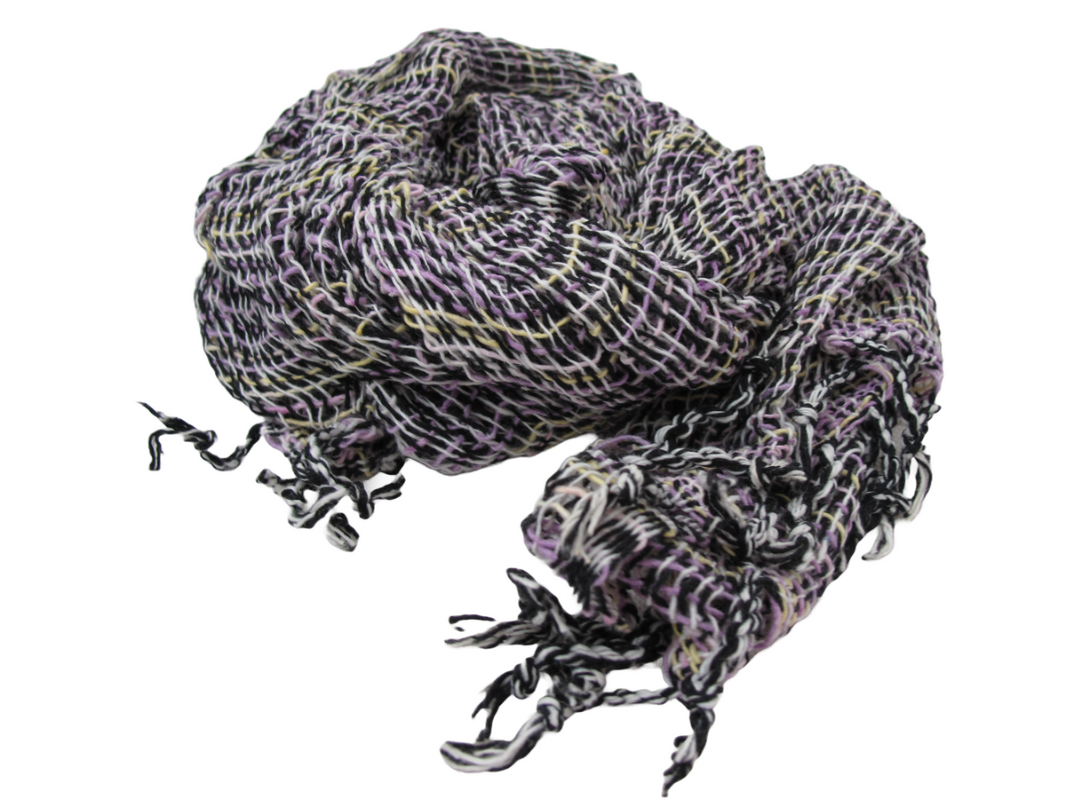 Black Purple Hand Woven 100% Cotton Scarf
