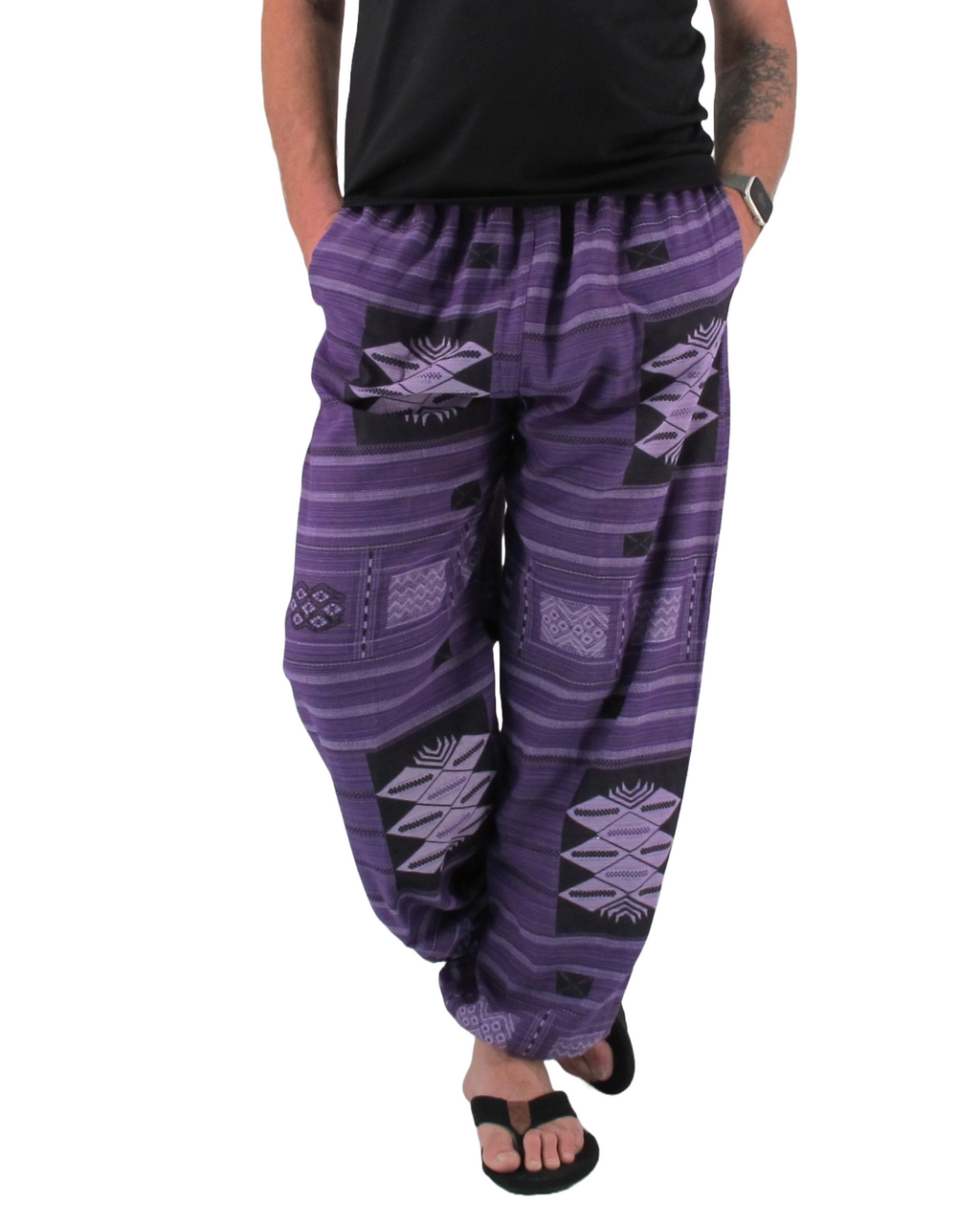 Printed Cotton Hippie Pants Purple Love Quality