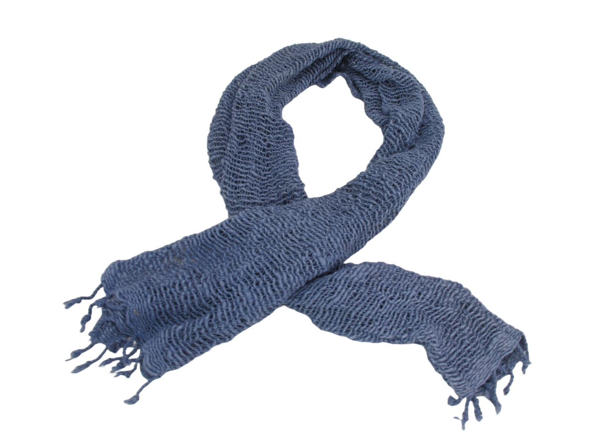 Blue Grey Hand Woven 100% Cotton Scarf