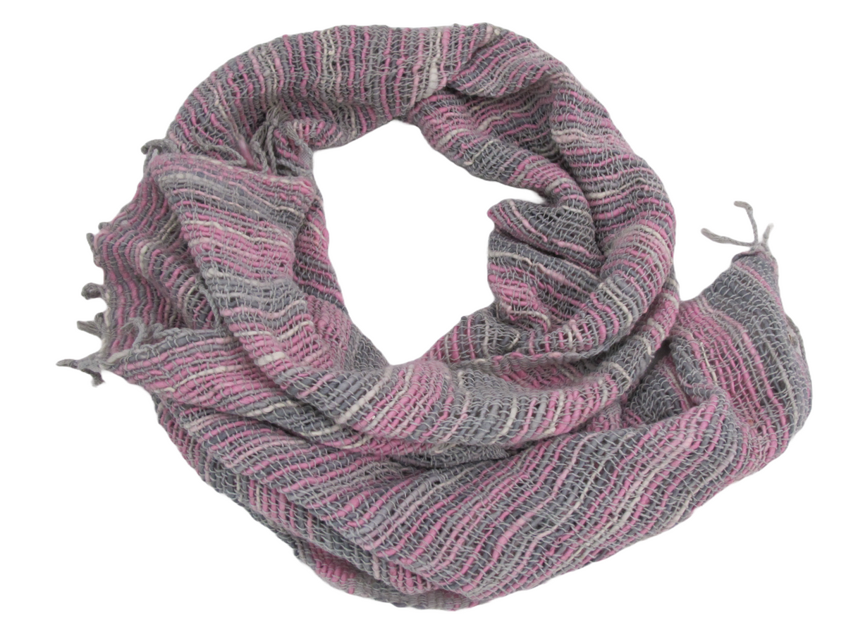 Pink Grey Hand Woven 100% Cotton Scarf