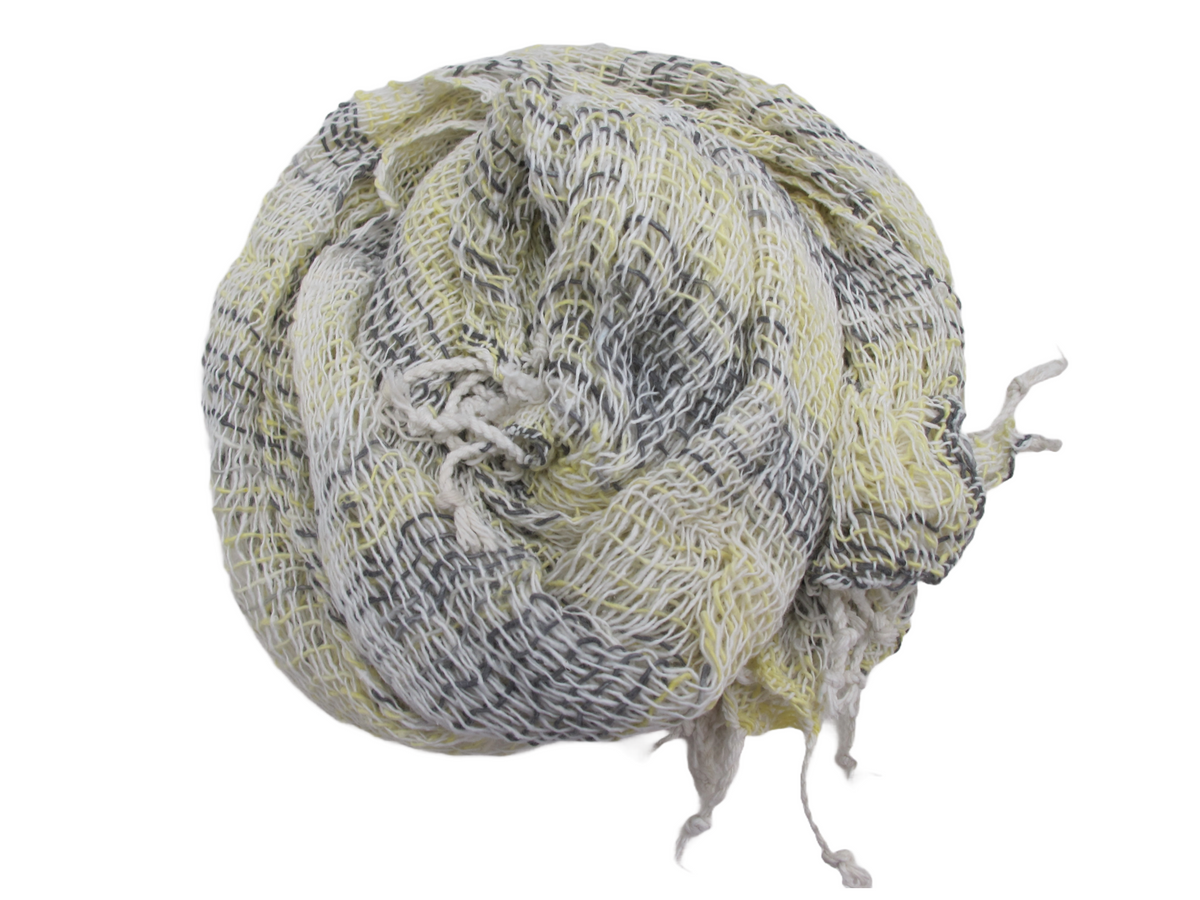 Yellow Grey Hand Woven 100% Cotton Scarf