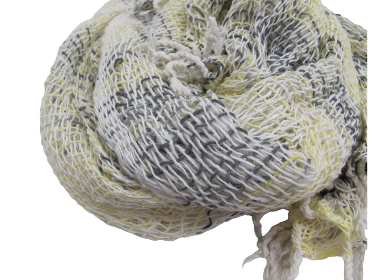 Yellow Grey Hand Woven 100% Cotton Scarf