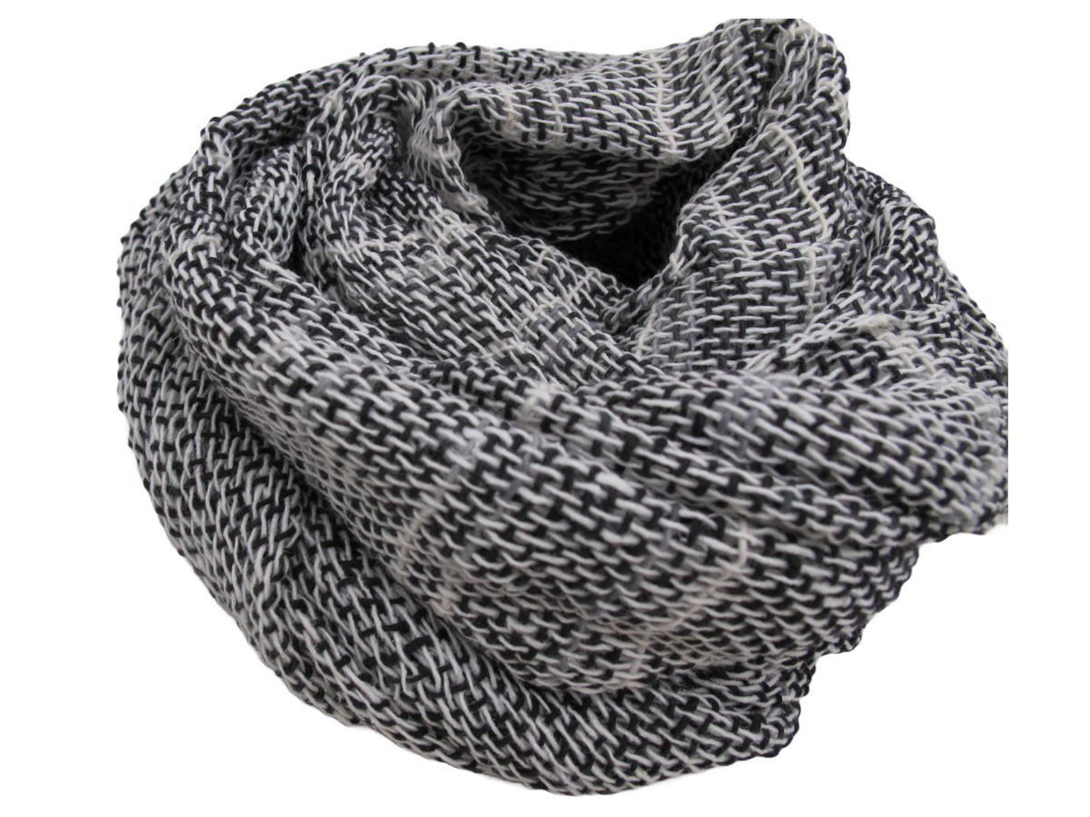 White Black Hand Woven 100% Cotton Scarf