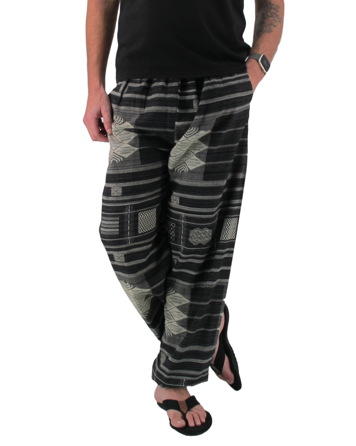 Printed Cotton Hippie Pants Black