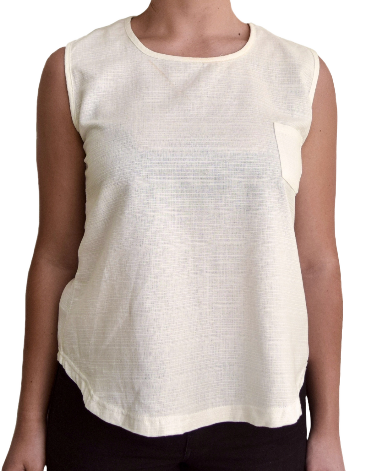 Ladies Cream Sleeveless Cotton Top