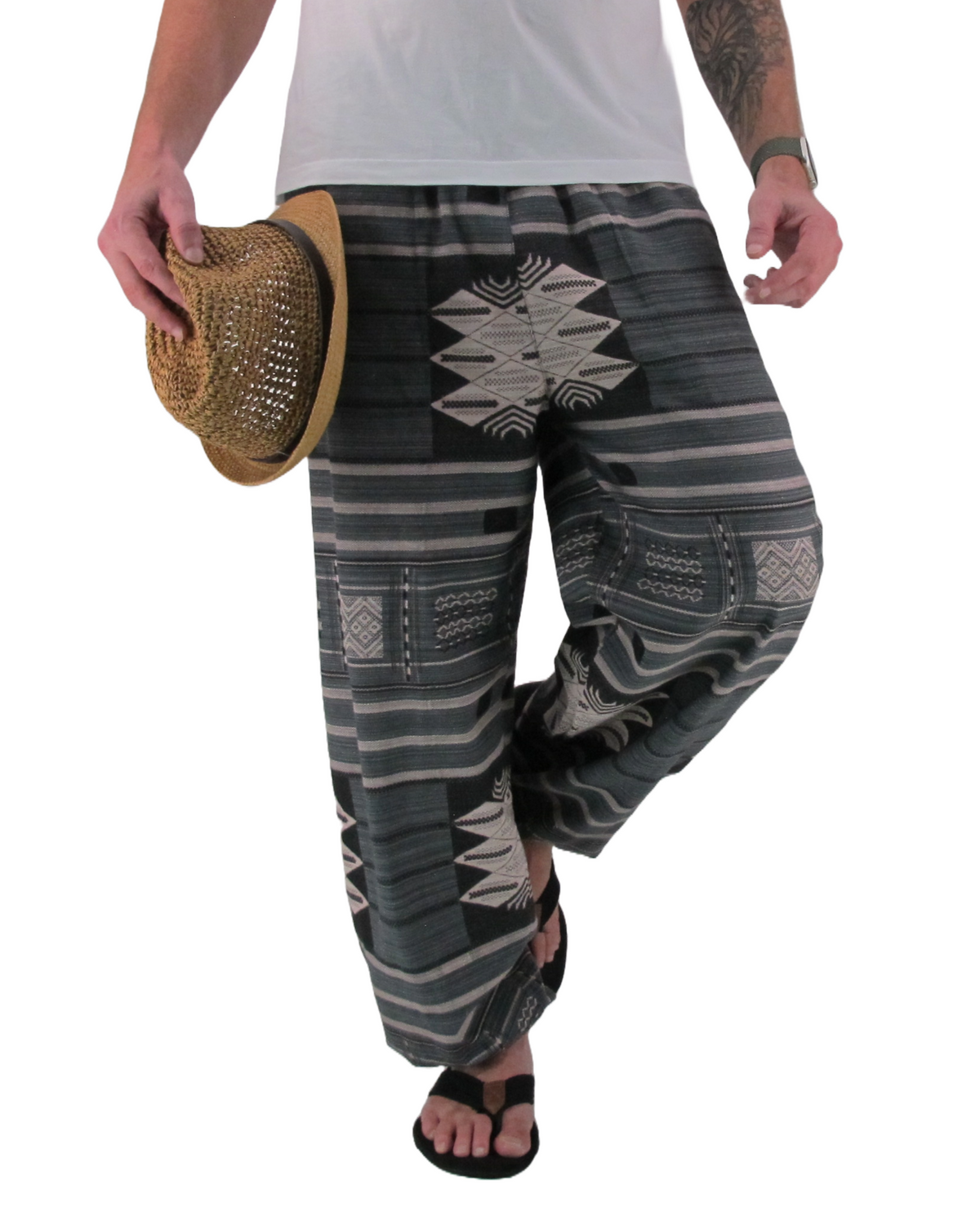 Printed Cotton Hippie Pants Dark Grey