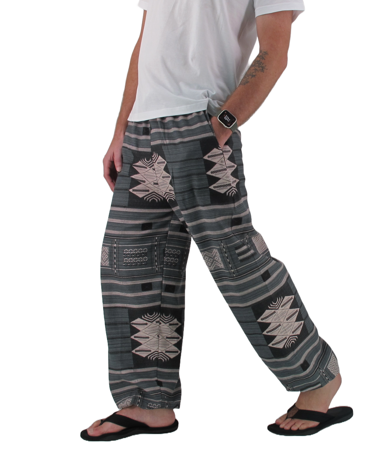 Printed Cotton Hippie Pants Dark Grey