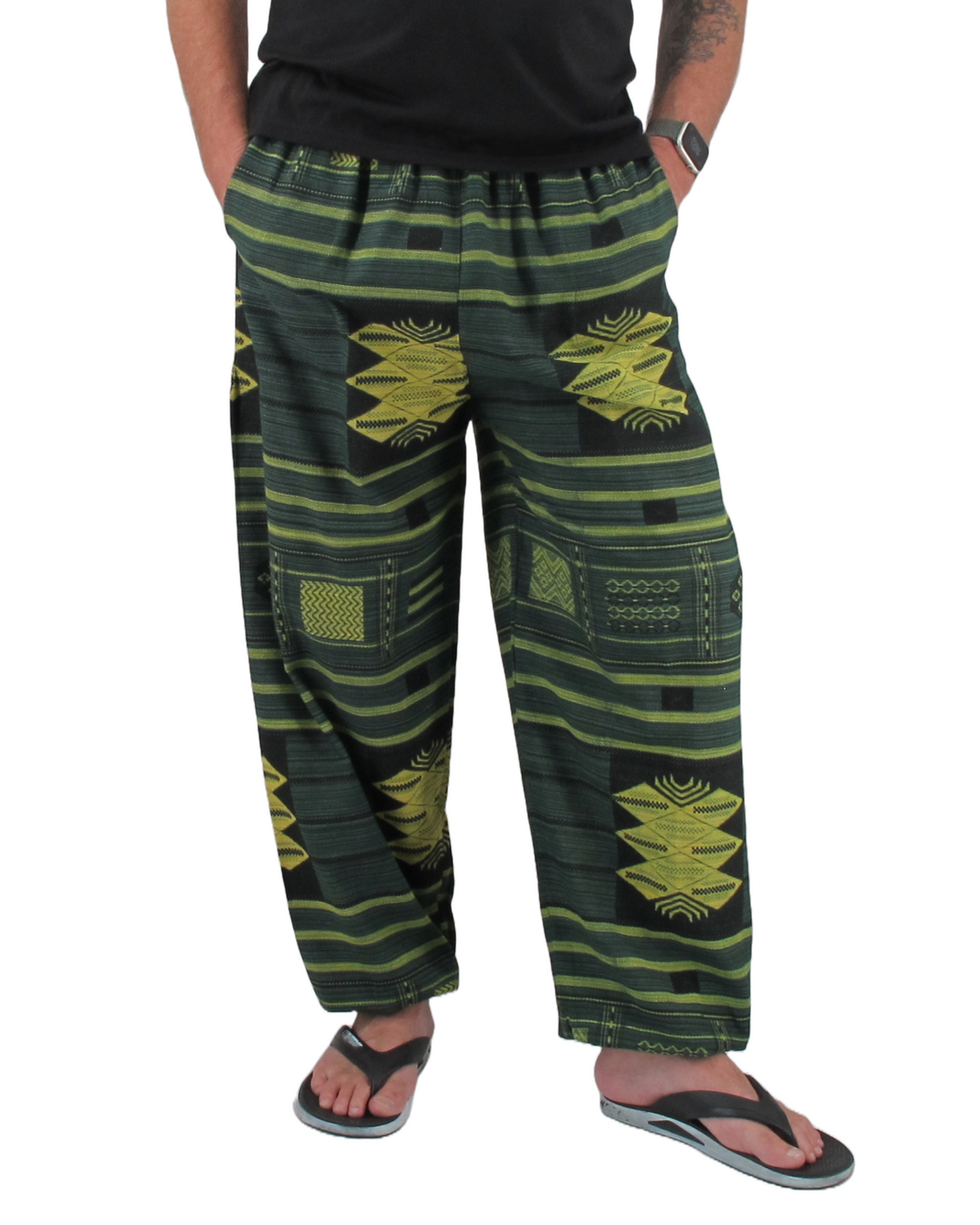 Printed Cotton Hippie Pants Green