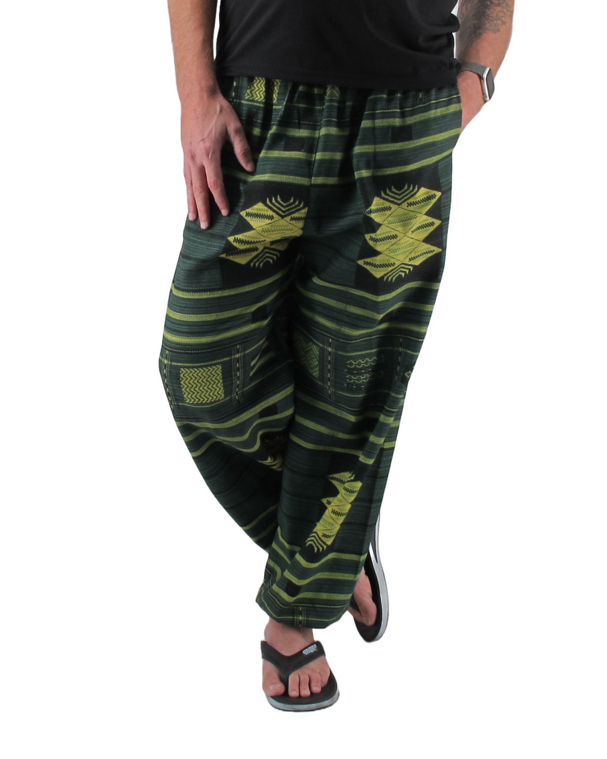 Printed Cotton Hippie Pants Green