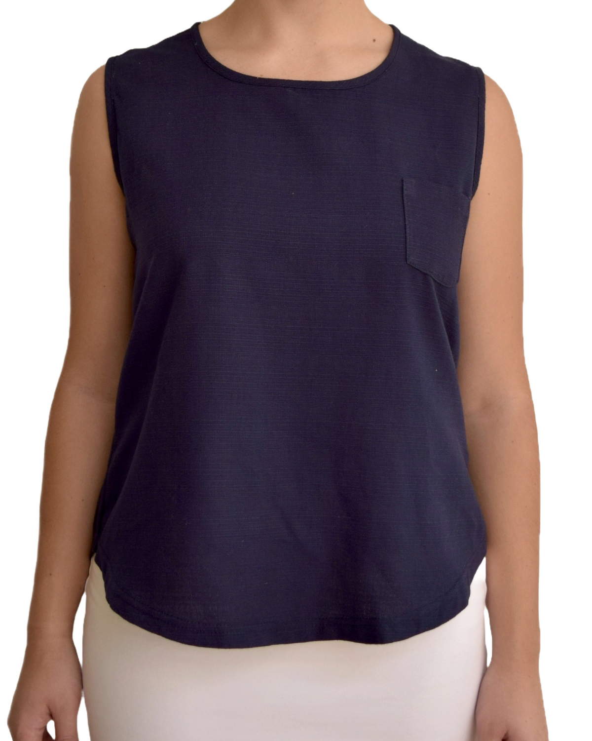 Ladies Navy Sleeveless Cotton Top