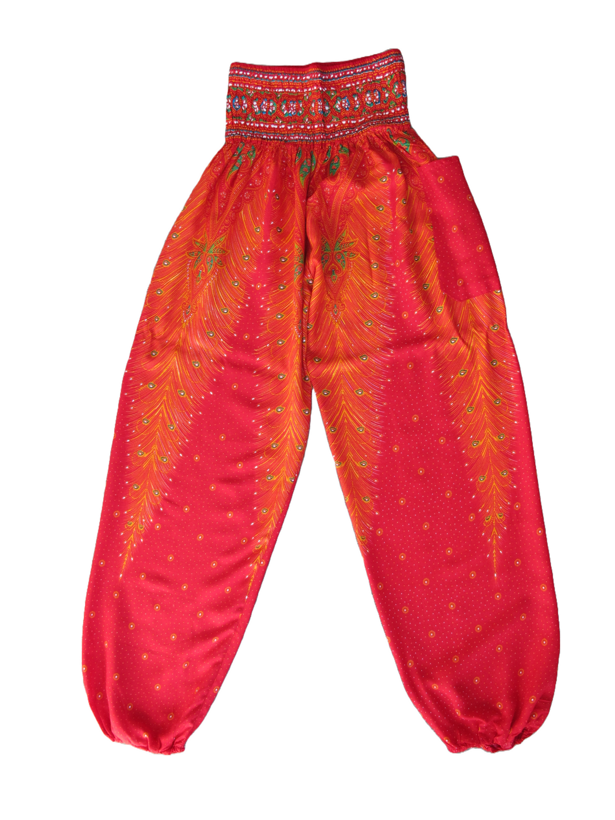 Womens Baggy Harem Pants Smocked Waist Orange