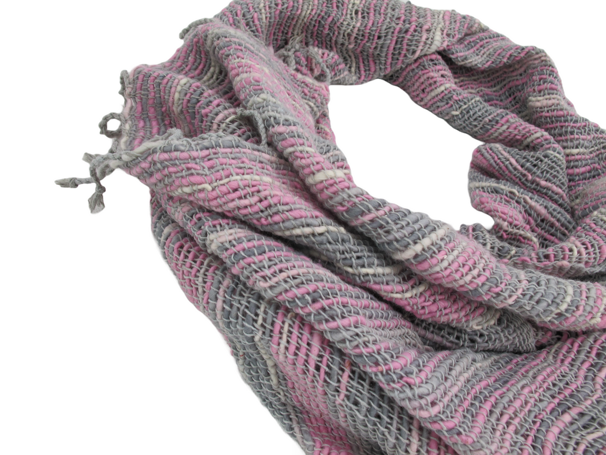 Pink Grey Hand Woven 100% Cotton Scarf