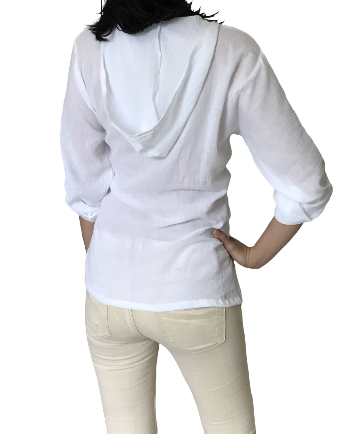 Ladies White Cotton Hoodie Top