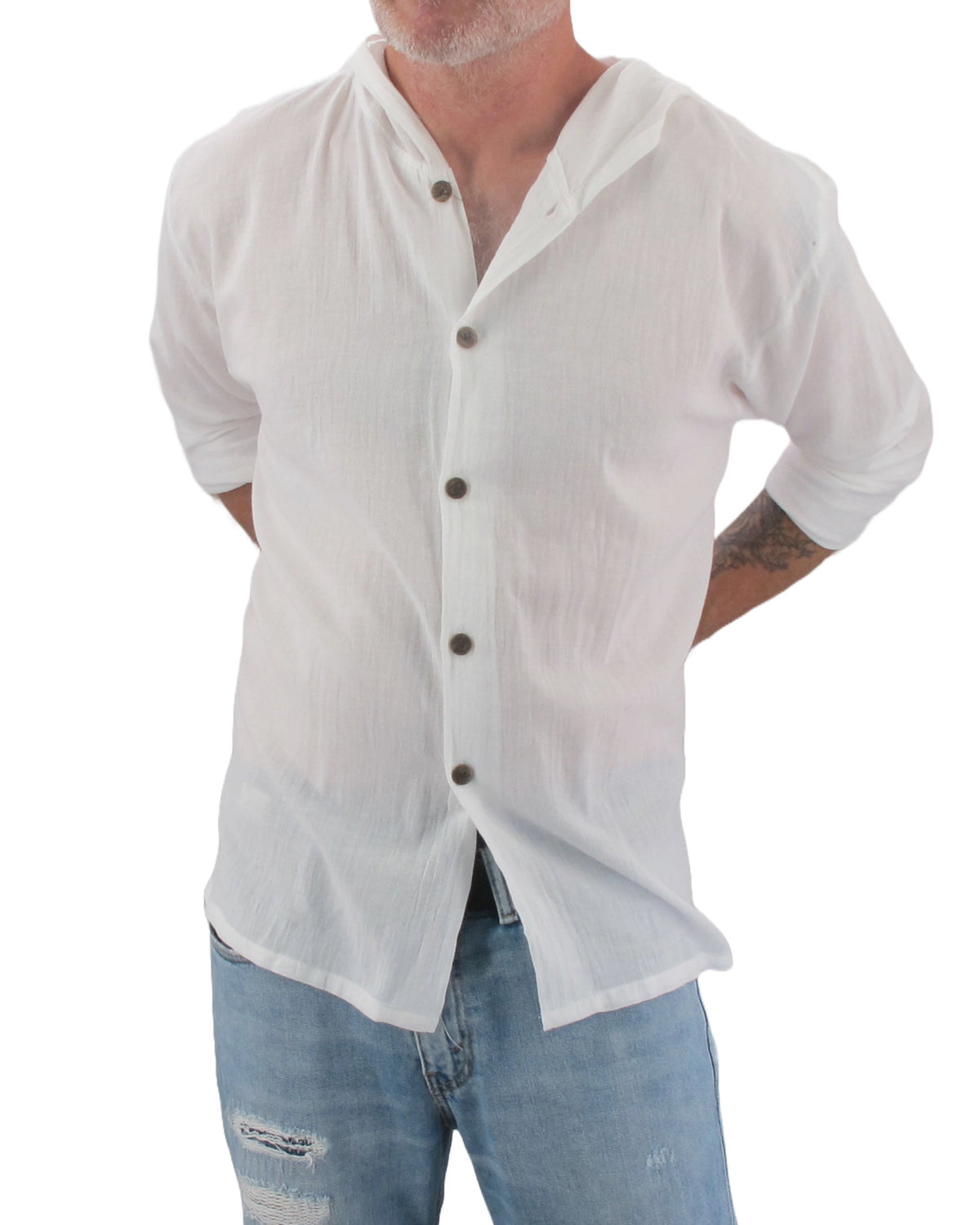 Button Down Hoodie Hippie Shirt White - Love Quality