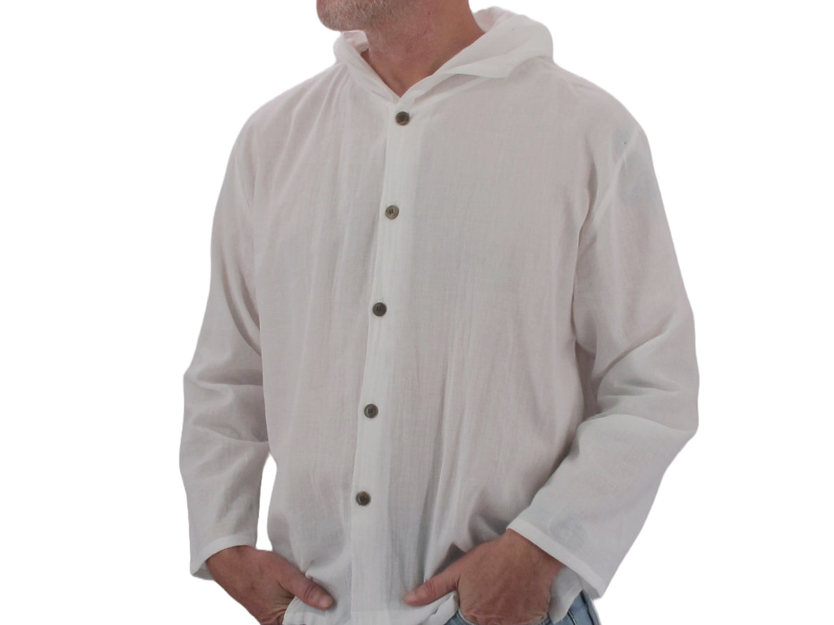 Button Down Hoodie Hippie Shirt White - Love Quality